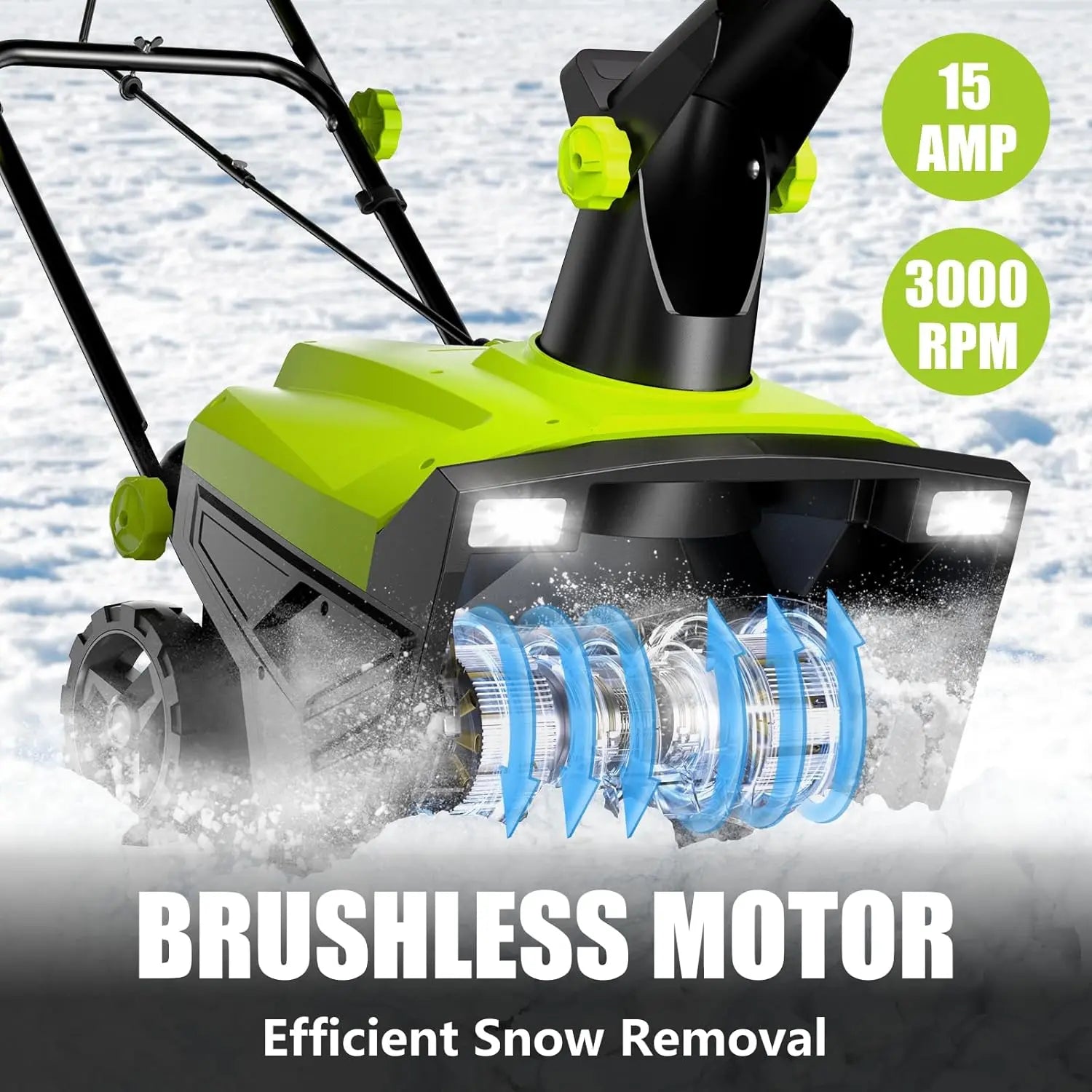 15-AMP Electric Snow Blower 20-in Corded with Dual LED Headlights 800lbs/min - YERYORK 