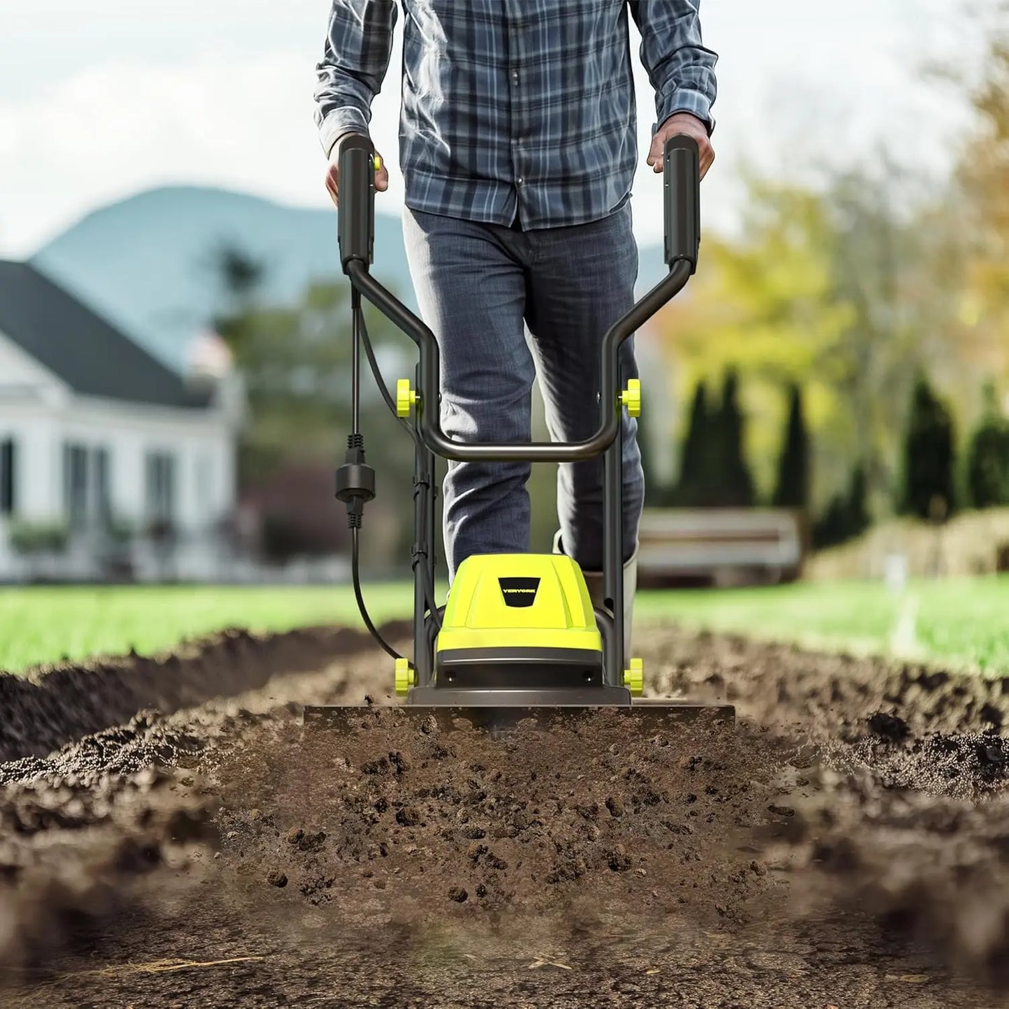 15 Amp Electric Tiller Cultivator 18-Inch Width 9-Inch Depth Gardening Tiller with Foldable Handle - YERYORK